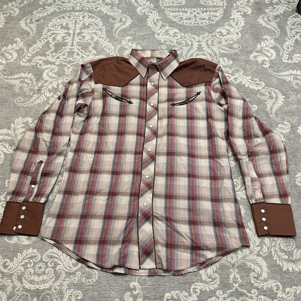 Roper Western Snap Shirt Mens Medium Multicolor Plaid Long Sleeve Pearl